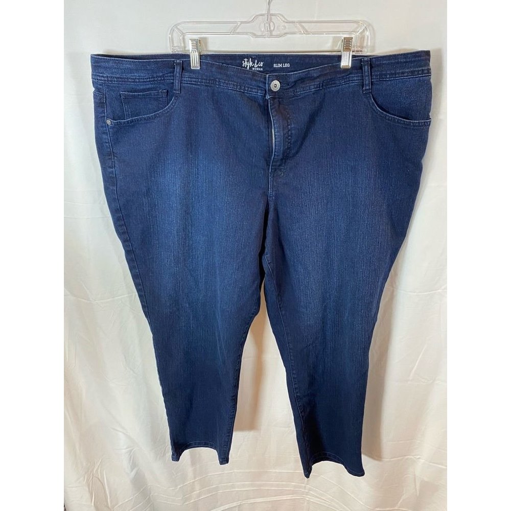 Style&co. Slim Legs Jeans Womens 48 Blue Belted Pockets High‎ Rise Pants 48x26